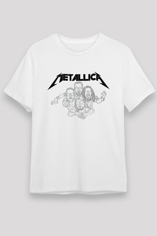 Metallica Baskılı Unisex Beyaz Tişört - Tshirt