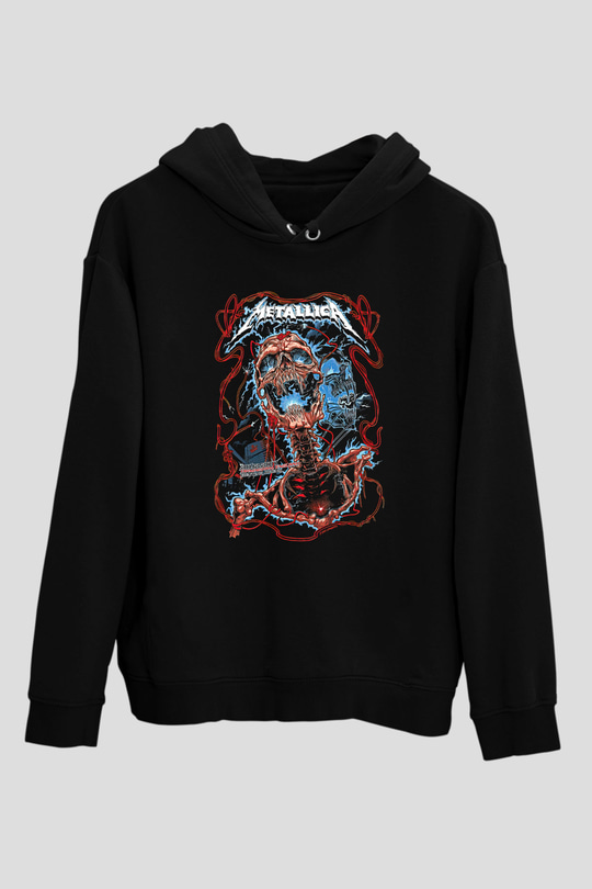 Metallica Baskılı Unisex Siyah Kapüşonlu Sweatshirt