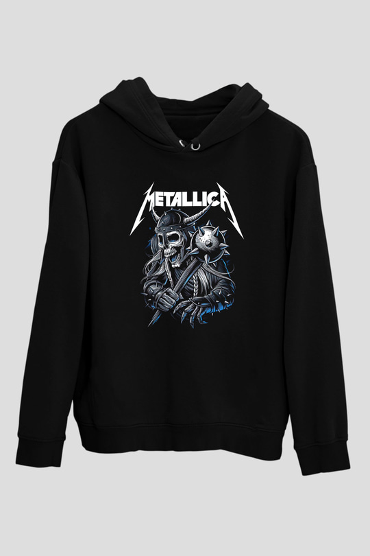 Metallica Baskılı Unisex Siyah Kapüşonlu Sweatshirt