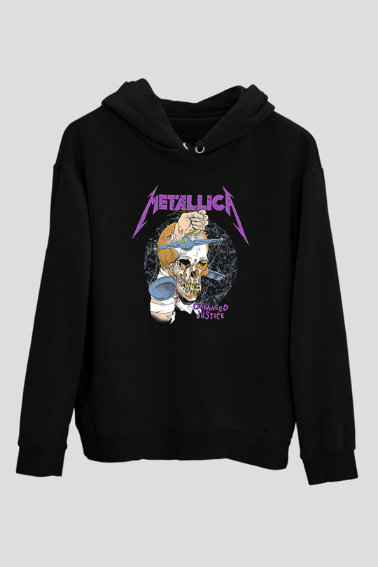 Metallica Baskılı Unisex Siyah Kapüşonlu Sweatshirt