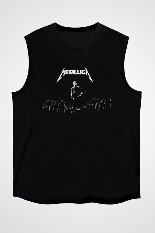 Metallica Baskılı Unisex Siyah Kolsuz Tişört - Tshirt