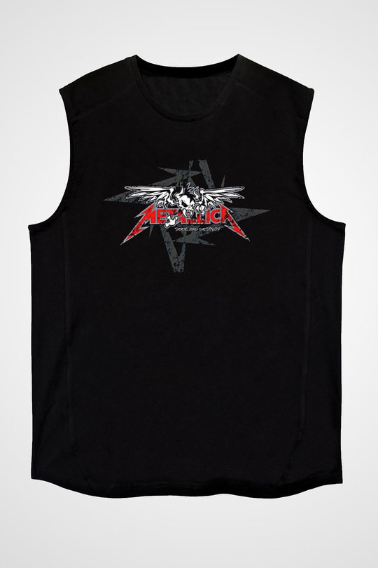 Metallica Baskılı Unisex Siyah Kolsuz Tişört - Tshirt