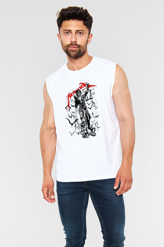 Metallica Beyaz Unisex Kolsuz Tişört
