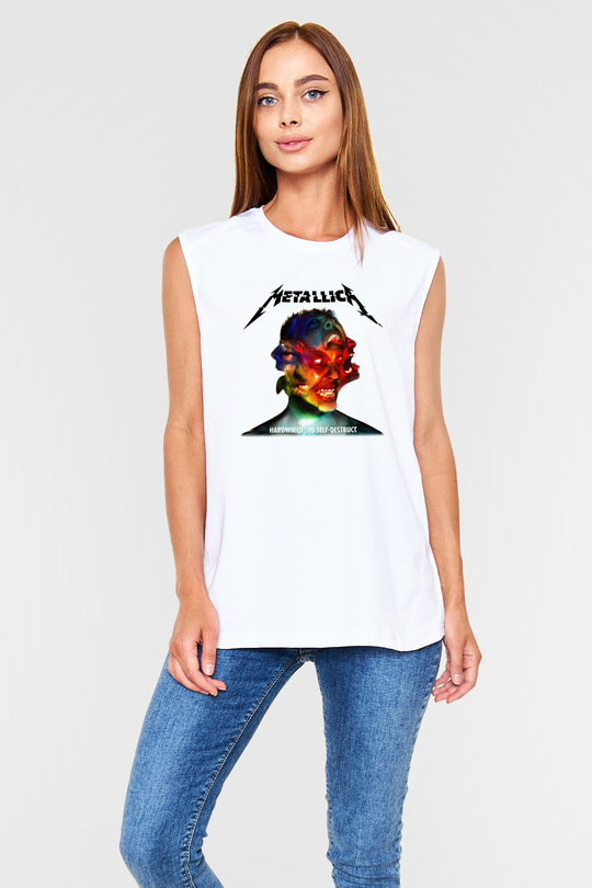 Metallica Beyaz Unisex Kolsuz Tişört