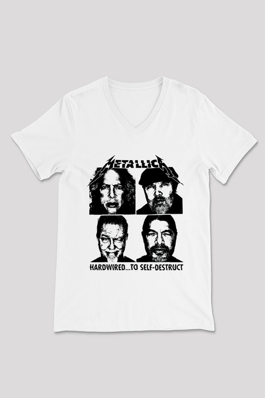 Metallica Hardwired To Self Destruct Beyaz Unisex V Yaka Tişört T-Shirt