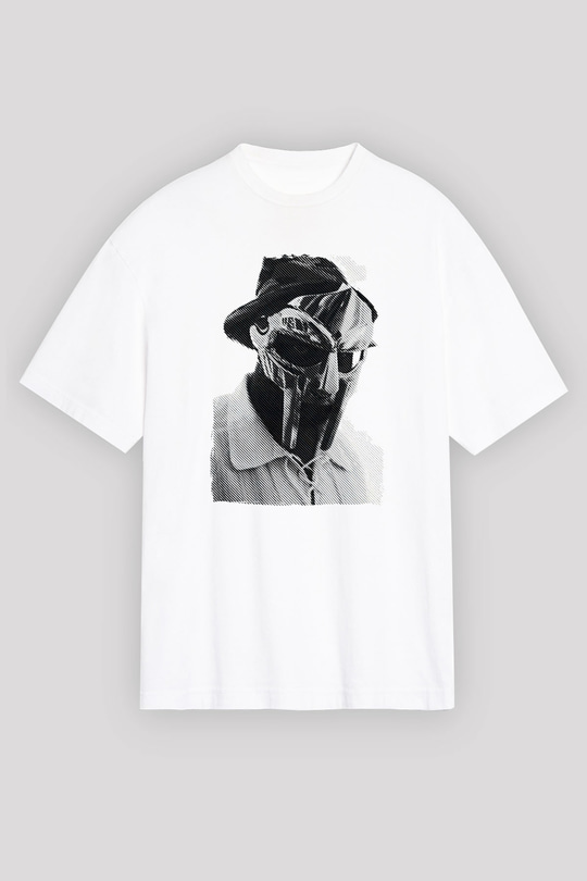 Mf Doom Baskılı Beyaz Unisex Oversize Tişört - Tshirt