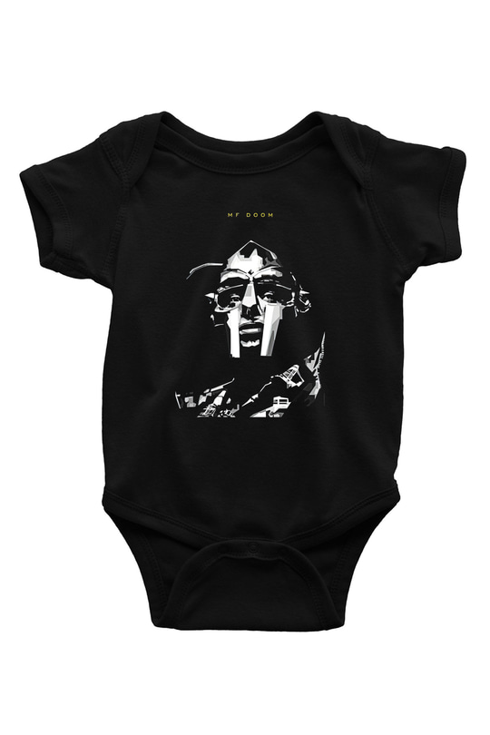 Mf Doom Baskılı Unisex Siyah Bebek Body - Zıbın