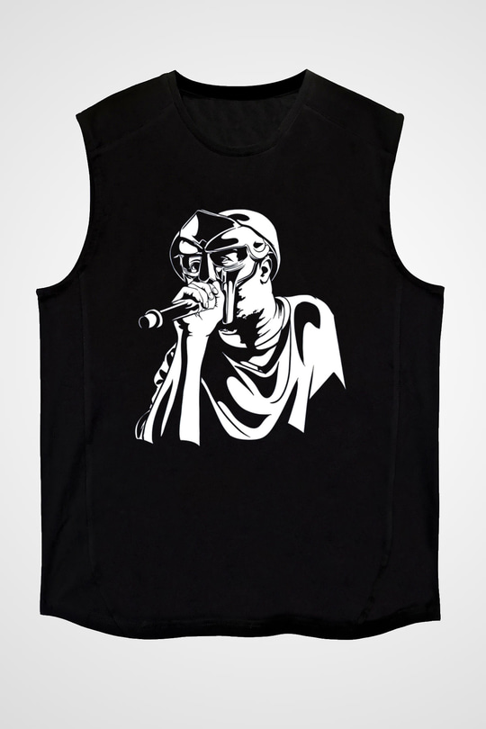 Mf Doom Baskılı Unisex Siyah Kolsuz Tişört - Tshirt