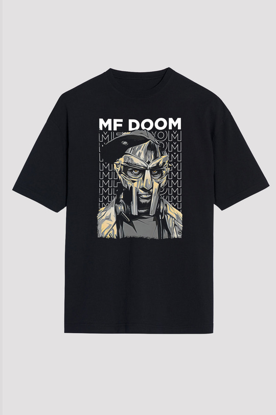 Mf Doom Baskılı Unisex Siyah Oversize Tişört - Tshirt