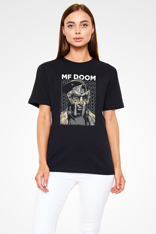 Mf Doom Baskılı Unisex Siyah Tişört - Tshirt