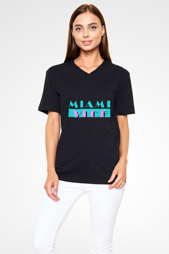 Miami Vice Siyah Unisex V Yaka Tişört