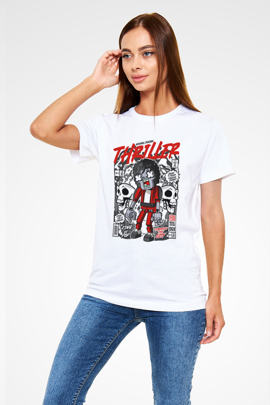 Michael Jakson Zombie Baskılı Unisex Beyaz Tişört