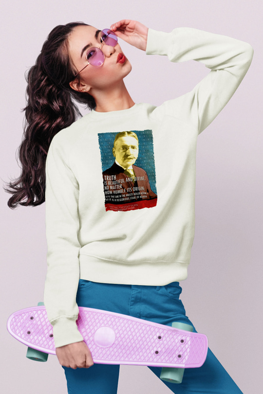 Michael Pupin Alıntı Baskılı Unisex Ekru Sweatshirt