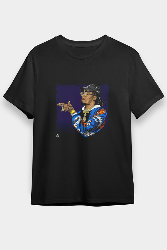 Migos Baskılı Unisex Siyah Tişört