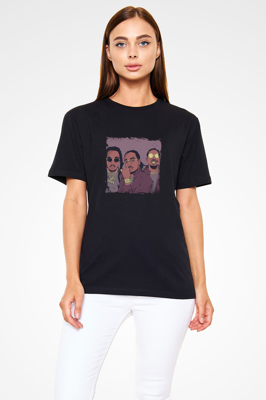 Migos Baskılı Unisex Siyah Tişört