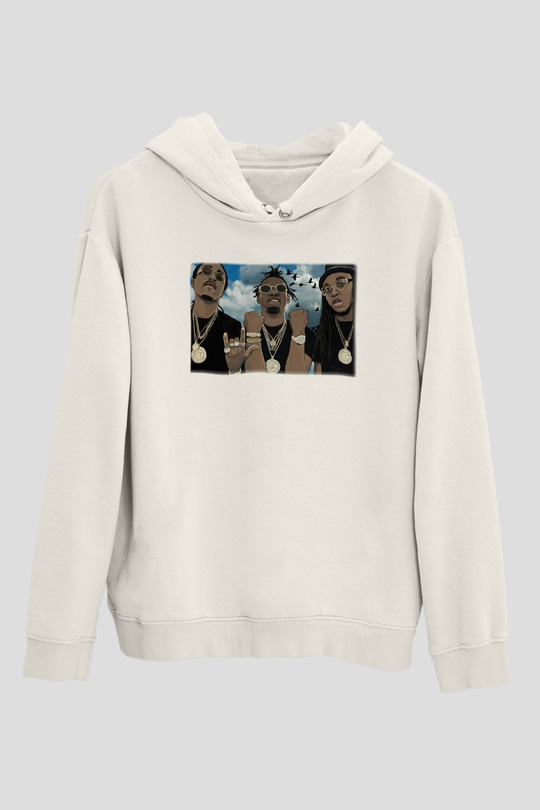 Migos Beyaz Unisex Kapşonlu Sweatshirt