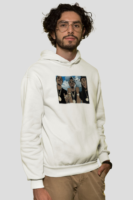 Migos Beyaz Unisex Kapşonlu Sweatshirt