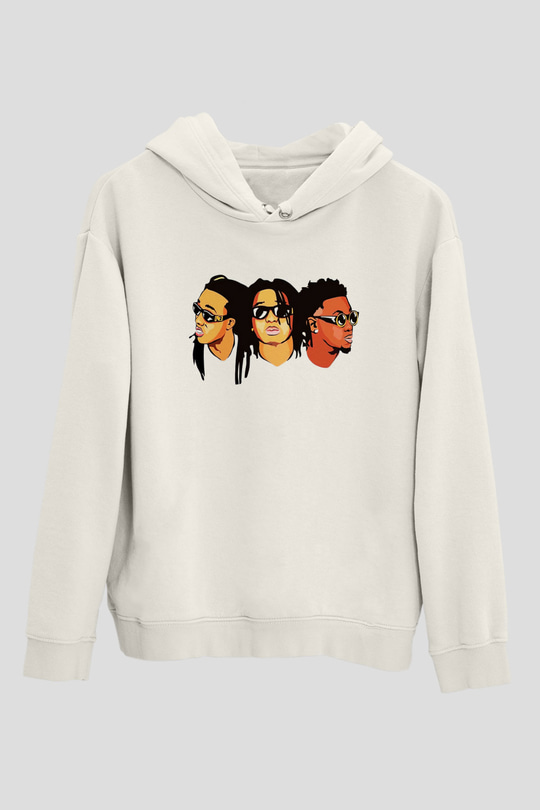 Migos Beyaz Unisex Kapşonlu Sweatshirt