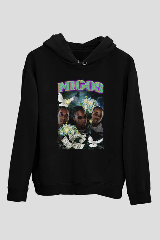 Migos Siyah Unisex Kapüşonlu Sweatshirt