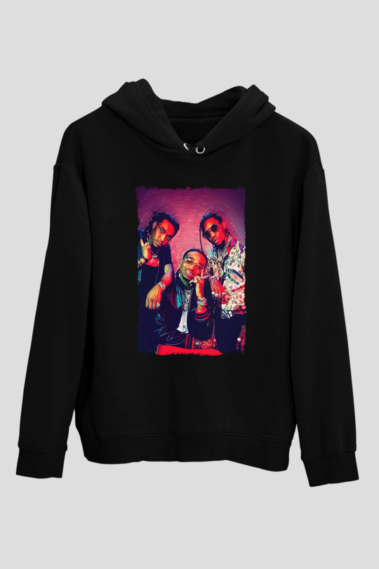 Migos Siyah Unisex Kapüşonlu Sweatshirt