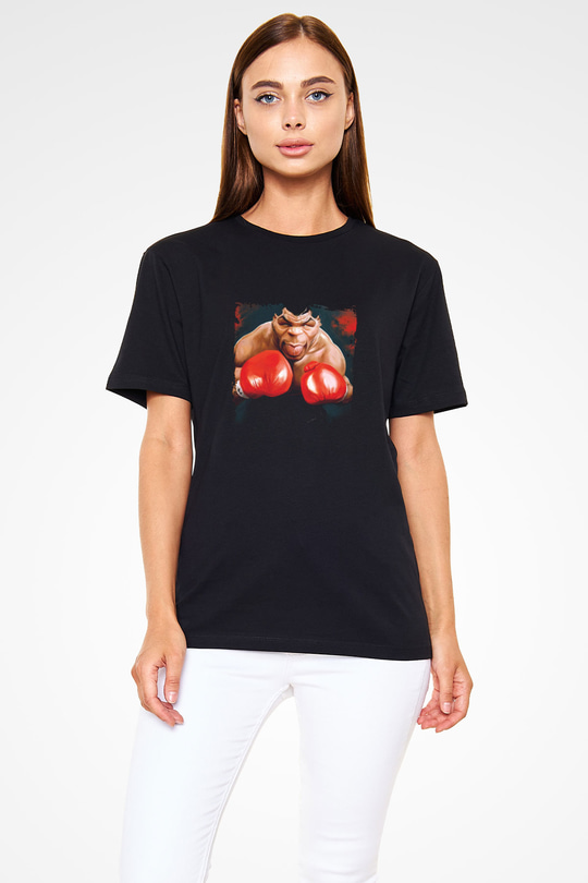 Mike Tyson Baskılı Unisex Siyah Tişört