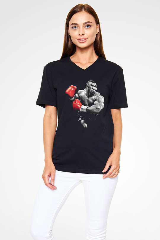 Mike Tyson Siyah Unisex V Yaka Tişört T-Shirt