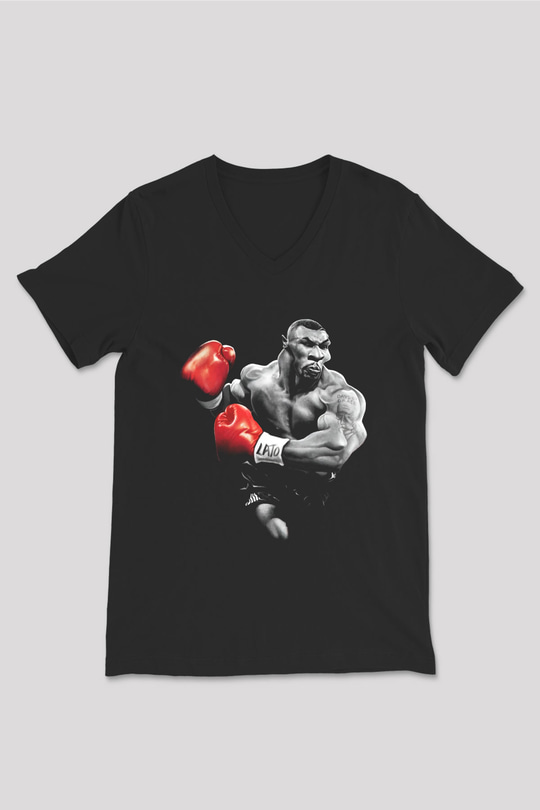 Mike Tyson Siyah Unisex V Yaka Tişört T-Shirt