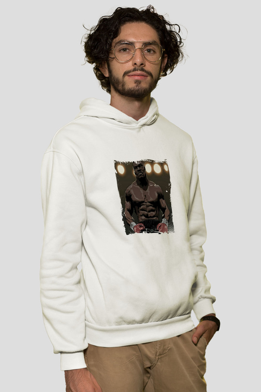 Mike Tyson Unisex Baskılı Beyaz Kapüşonlu Sweatshirt
