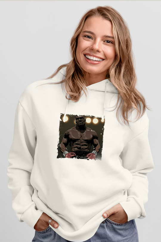 Mike Tyson Unisex Baskılı Beyaz Kapüşonlu Sweatshirt