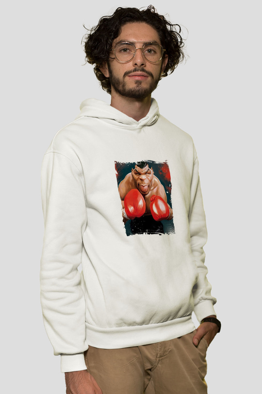 Mike Tyson Unisex Baskılı Beyaz Kapüşonlu Sweatshirt