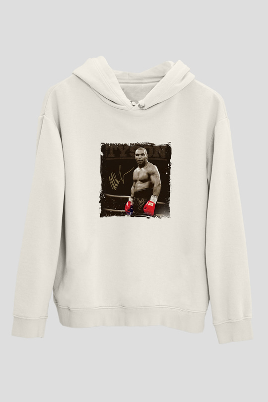 Mike Tyson Unisex Baskılı Beyaz Kapüşonlu Sweatshirt