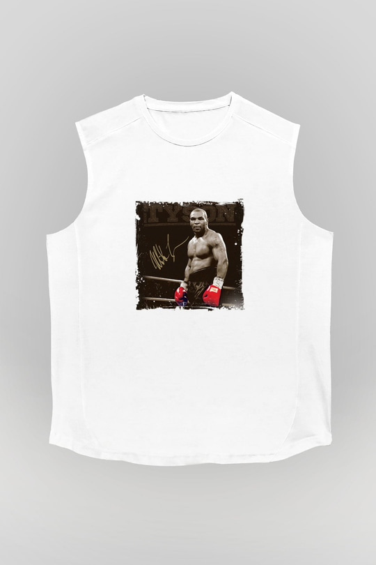 Mike Tyson Unisex Baskılı Beyaz Kolsuz Tişört