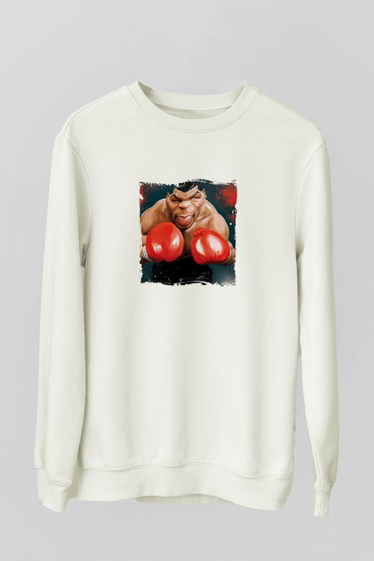 Mike Tyson Unisex Baskılı Beyaz Sweatshirt
