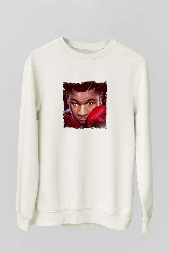 Mike Tyson Unisex Baskılı Beyaz Sweatshirt