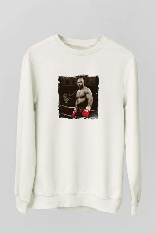 Mike Tyson Unisex Baskılı Beyaz Sweatshirt