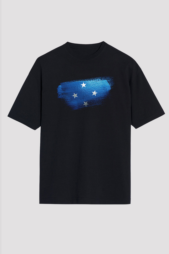 Mikronezya - Micronesia Bayrağı Baskılı Unisex Siyah Oversize Tişört