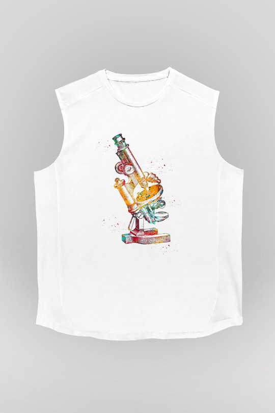 Mikroskop Baskılı Unisex Kolsuz Beyaz Tişört - Tshirt
