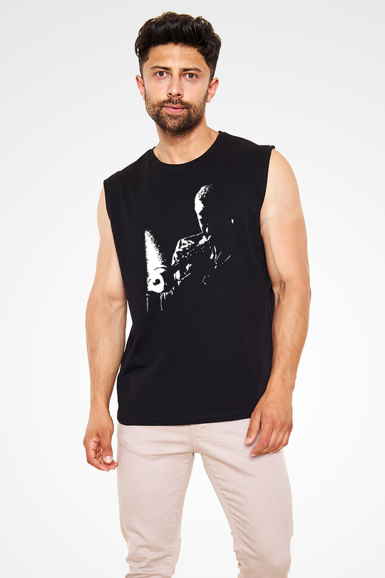 Miles Davis Baskılı Unisex Siyah Kolsuz Tişört - Tshirt
