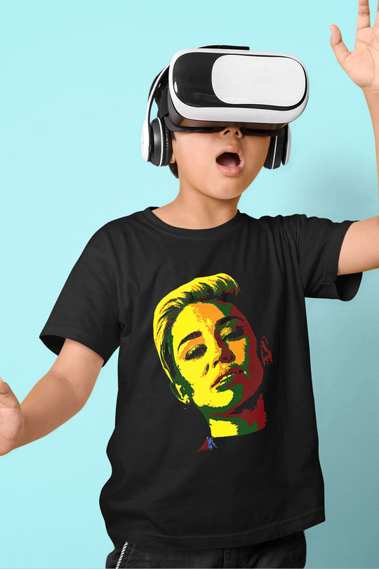 Miley Cyrus Baskılı Unisex Siyah Çocuk Tişört - Tshirt