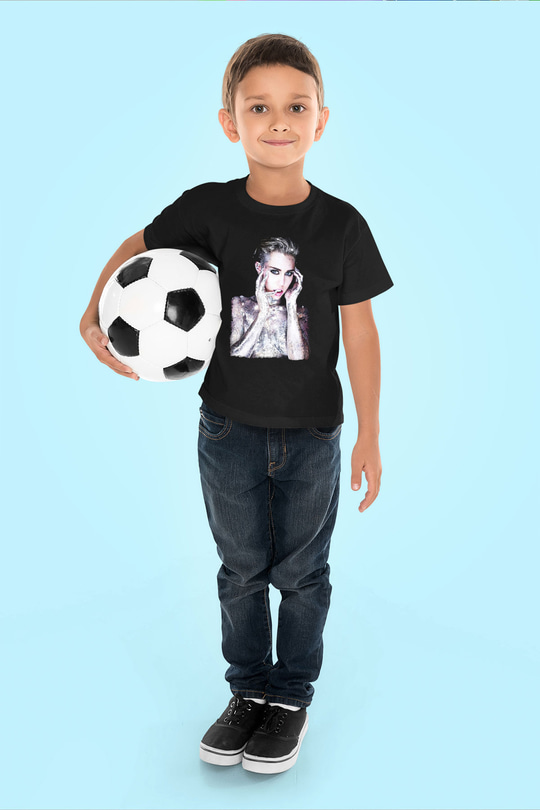 Miley Cyrus Baskılı Unisex Siyah Çocuk Tişört - Tshirt