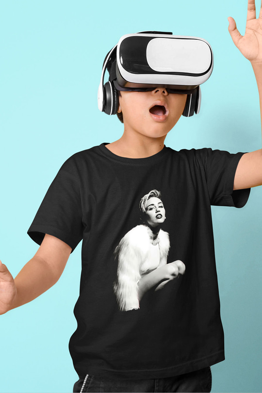 Miley Cyrus Baskılı Unisex Siyah Çocuk Tişört - Tshirt