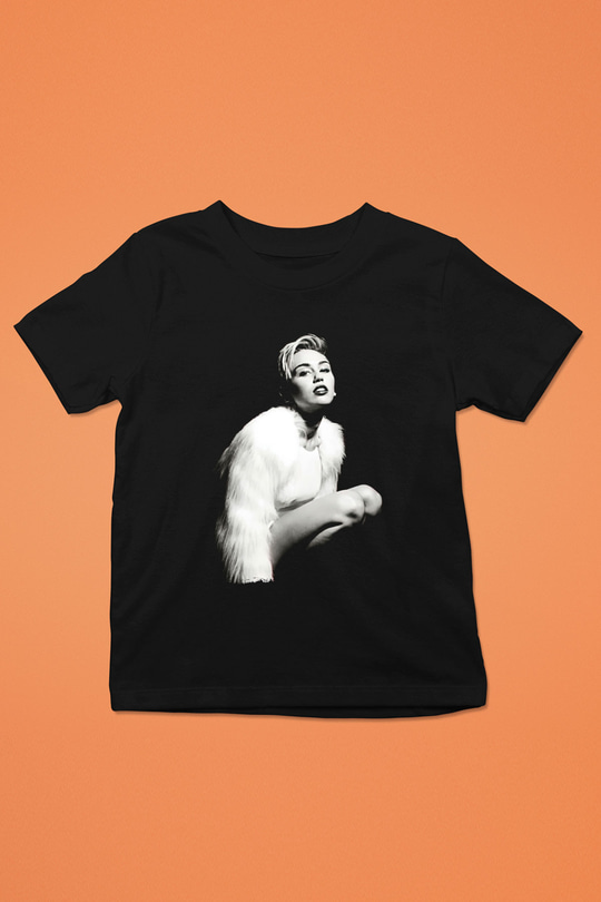 Miley Cyrus Baskılı Unisex Siyah Çocuk Tişört - Tshirt