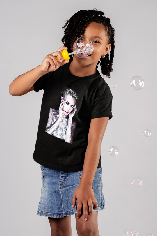 Miley Cyrus Baskılı Unisex Siyah Çocuk Tişört - Tshirt