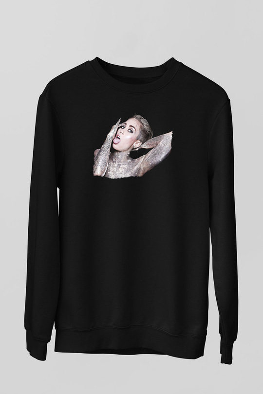 Miley Cyrus Baskılı Unisex Siyah Sweatshirt
