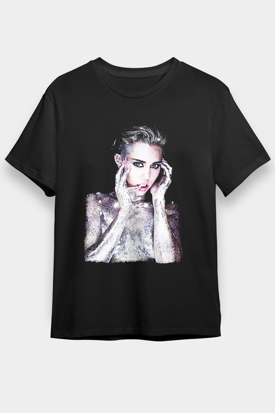 Miley Cyrus Baskılı Unisex Siyah Tişört - Tshirt