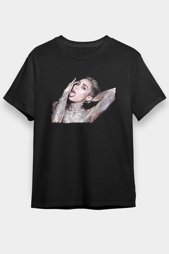 Miley Cyrus Baskılı Unisex Siyah Tişört - Tshirt