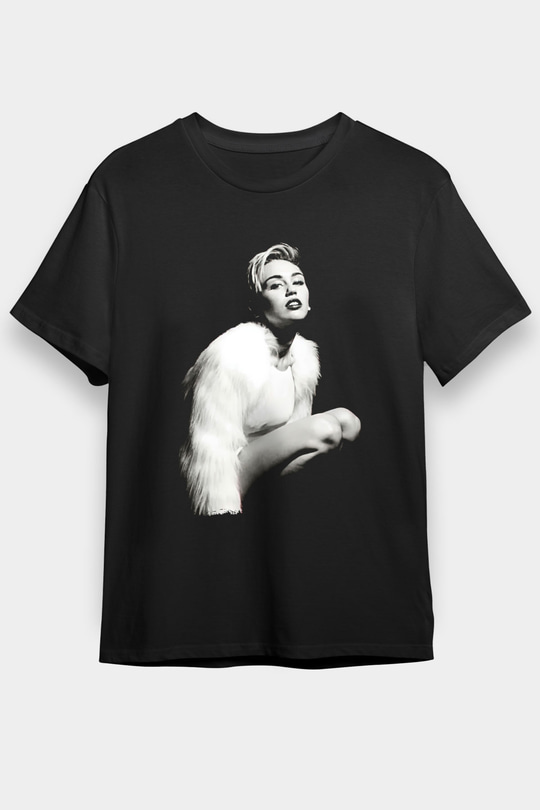 Miley Cyrus Baskılı Unisex Siyah Tişört - Tshirt