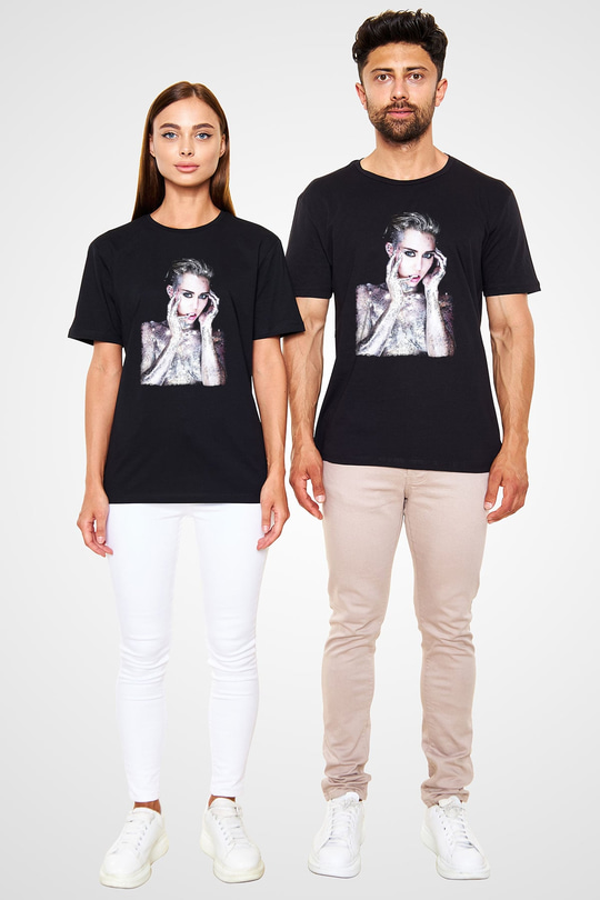 Miley Cyrus Baskılı Unisex Siyah Tişört - Tshirt