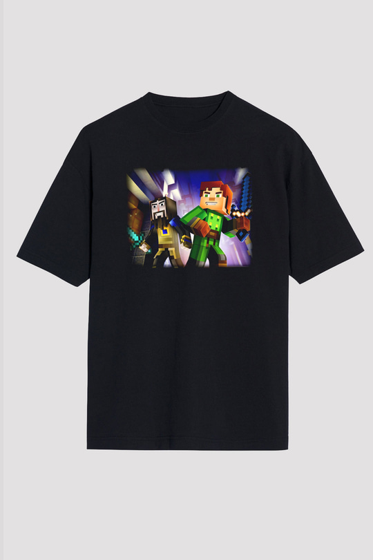 Minecraft Siyah Unisex Oversize Tişört T-Shirt