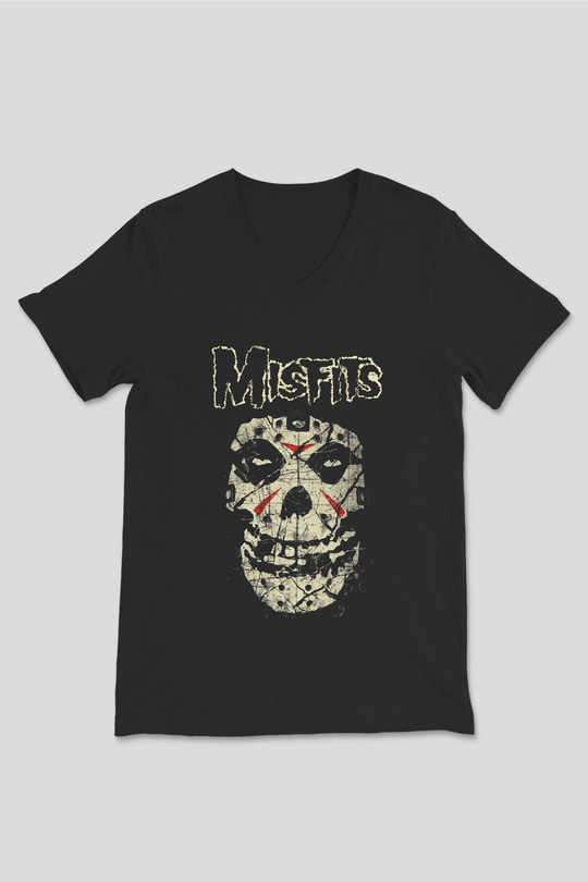 Misfits Siyah Unisex V Yaka Tişört T-Shirt